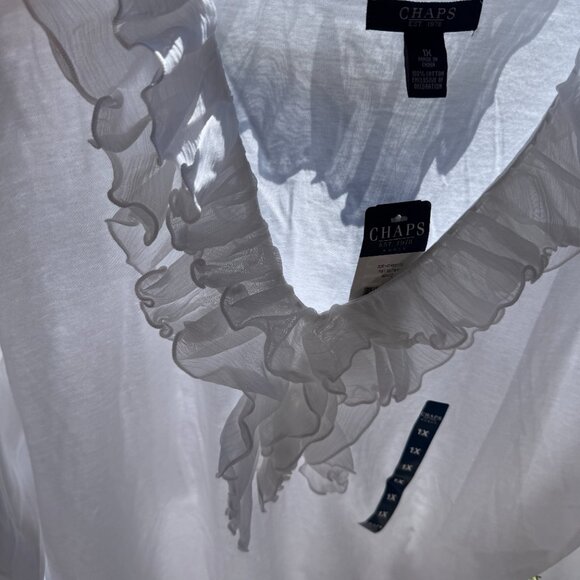 Chaps Women's Plus Size Pullover Cotton Top with Ruffle V-Neck NWT - Picture 10 of 13